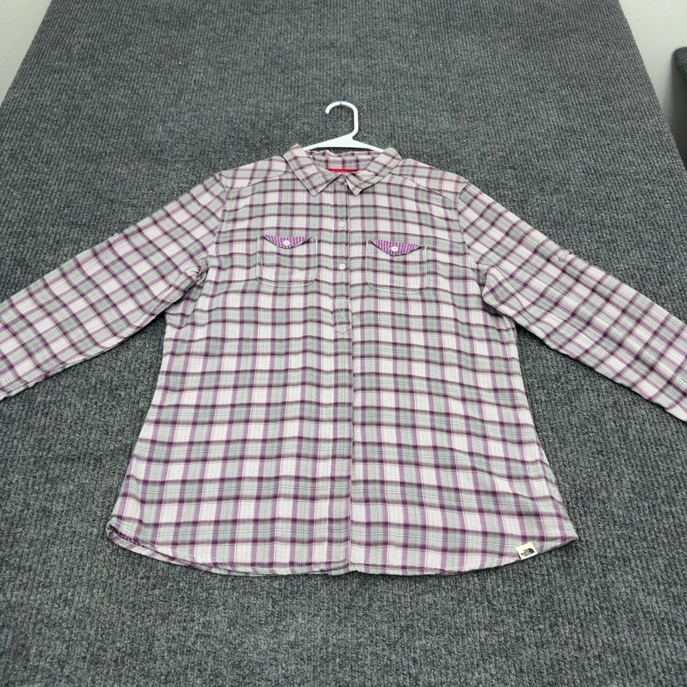 The North Face Shirt Womens L Purple Cotton Blend Plaid Long Sleeve Button Up